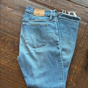 J. Crew Blue Denim Jeans with Brown Leather Patch